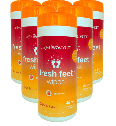 Fresh Feet Wipes -Antibacterial Grapefruit Wet Wipes - 45 Count Canister - Case of 6
