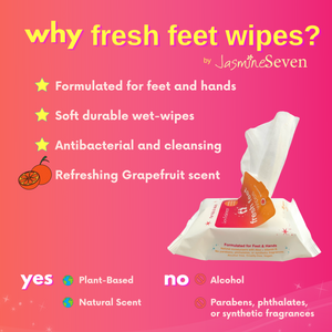 Fresh Feet Wipes - Travel Antibacterial Grapefruit Wet Wipes - 25 Count - Set of 4